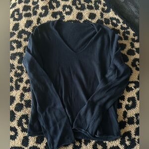 Brandy Melville Navy V-Neck Long Sleeve Top